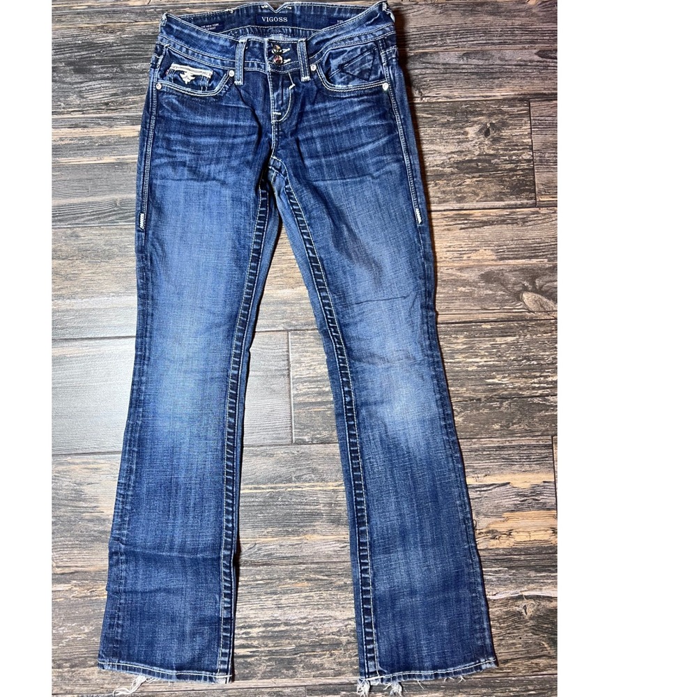 Vigoss The New York Slim Boot Embellished Pockets Jeans Size 1/2 Bling Rodeo